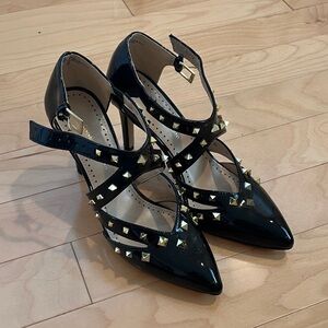 Adrienne Vittadini Black Heels with Gold Studs